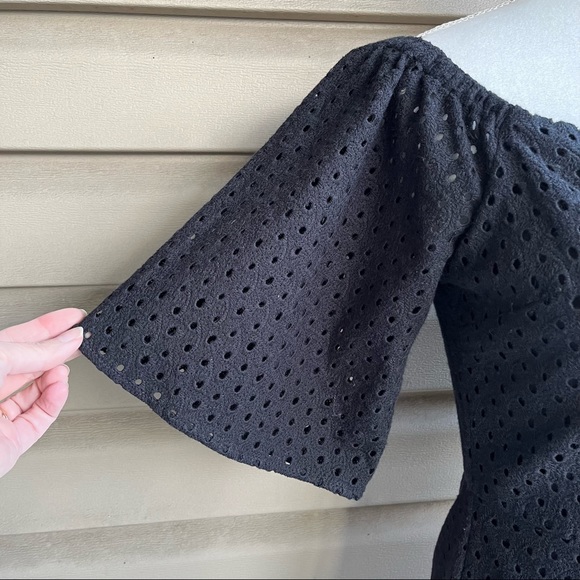 •Line & Dot• Black Eyelet A-Line Dress with Flutter Sleeves - Size Medium - Picture 3 of 9